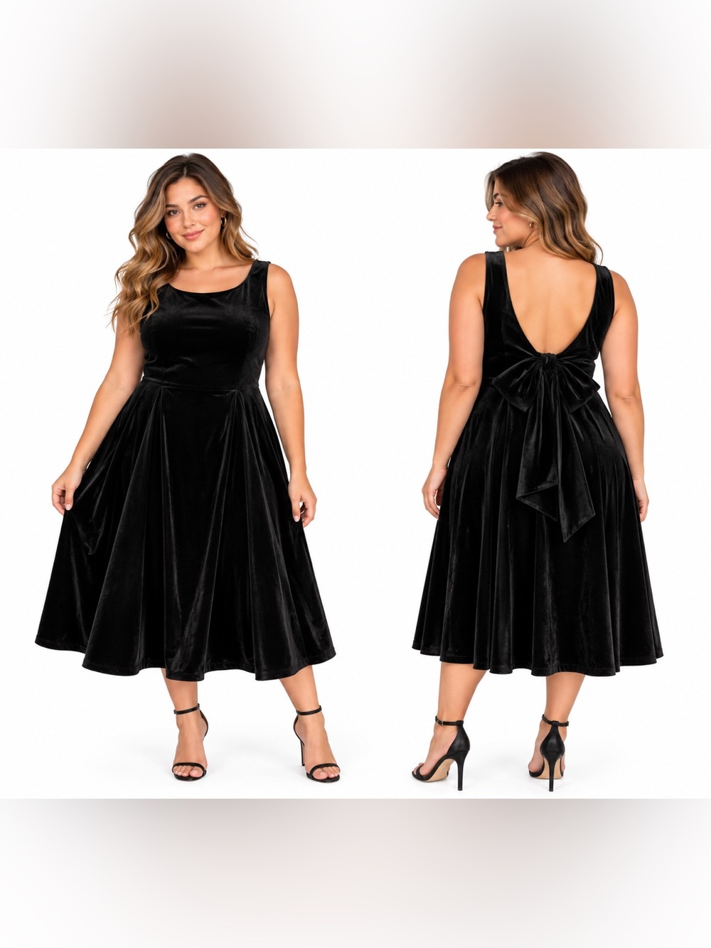 Cider Black velvet Midi Dress bow back XL NWT